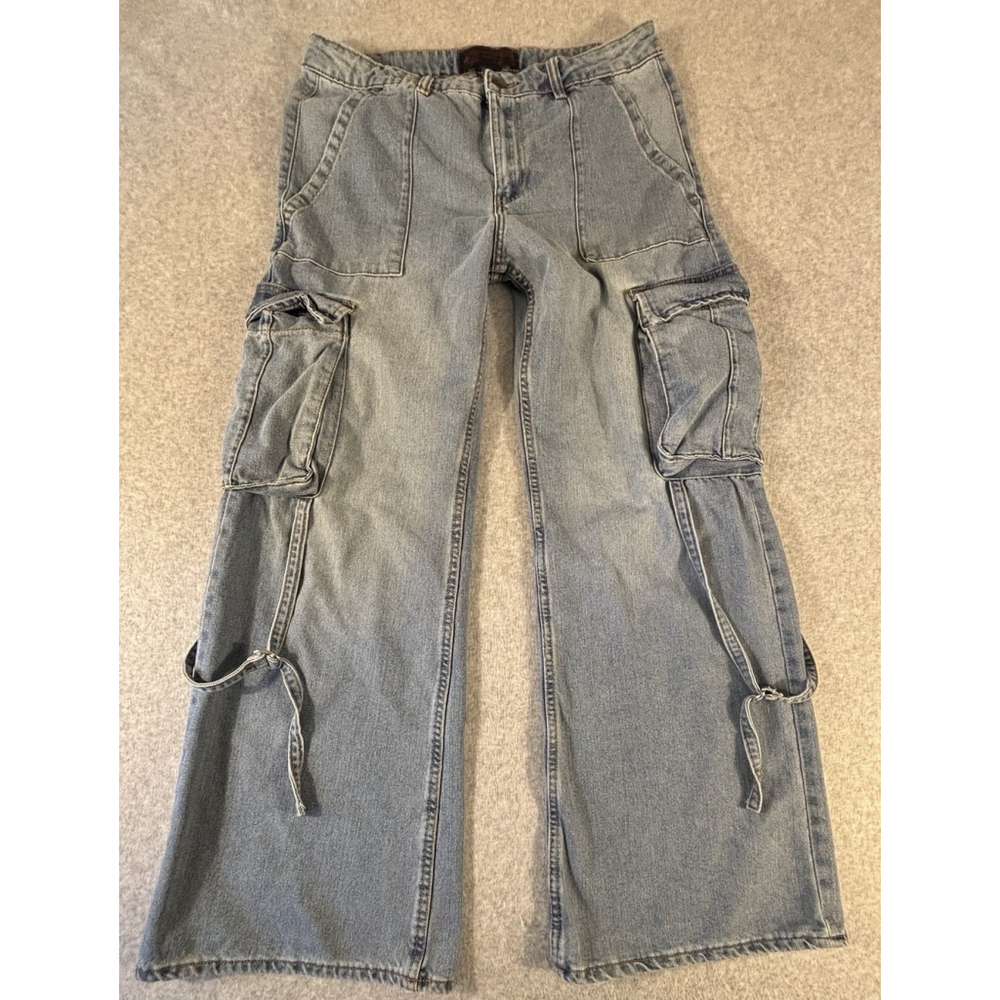 Washed Blue Cargo Wide-Leg Women’s Jeans